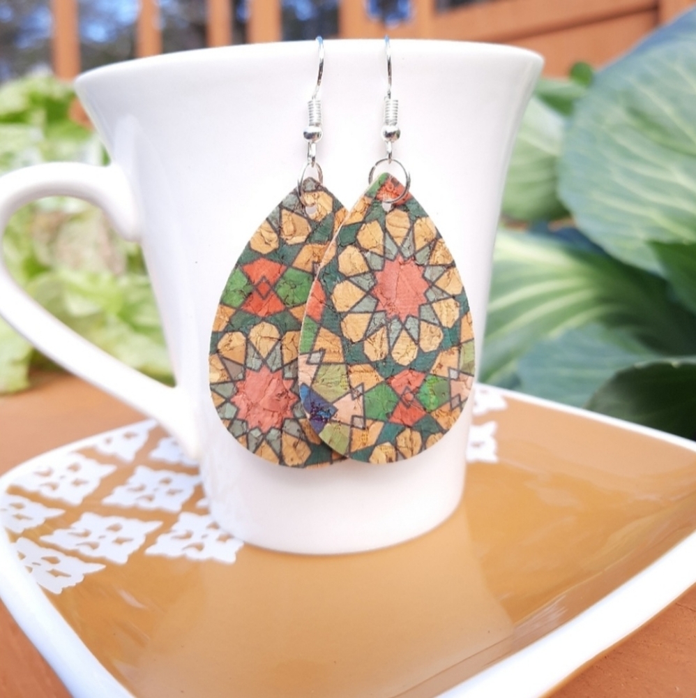 Stain Glass Cork Teardrop Earrings